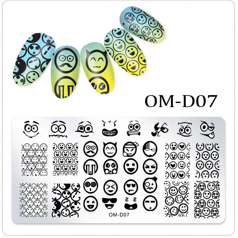 Штамповочные пластины для ногтей Цветочный животный геометрический мультяшный узор дизайн ногтей штамп штамповка шаблон изображения пластины трафаретные гвозди инструмент - Цвет: OM-D-7