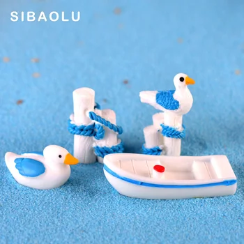 

5pcs/set seaside Seagull Boat Stump figurine cartoon animal 3D model fairy garden Resin Craft home decoration DIY accessories
