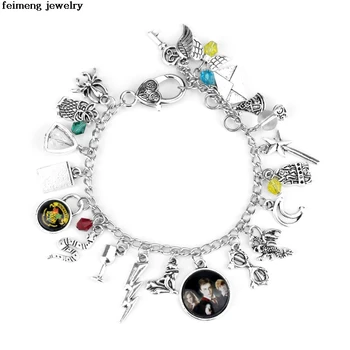 

Wholesale And Women's Bracelet The Hogwarts Bracelet Badge Snake Enter To Inform Magic Wand Wing Moon Glass Pendant Jewelry