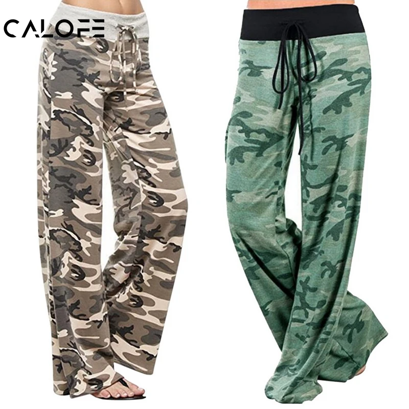

CALOFE 2019 Spring New Casual Camouflage Print Women Drawstring Trousers Elastic Waist Wide Leg Loose Pants Femme Plus Size 3XL