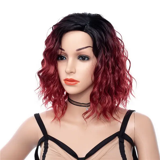 Yiyaobess 14inch Black Wine Red Ombre Wig Short Synthetic Hair