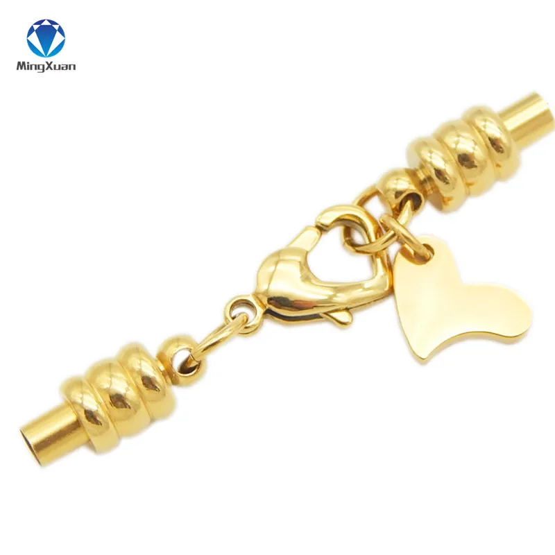

1pcs Gold Flat Leather Cord 3/4mm Necklace Lobster Clasps With Extended Heart Stainless Steel Connectors For Jewelry Making