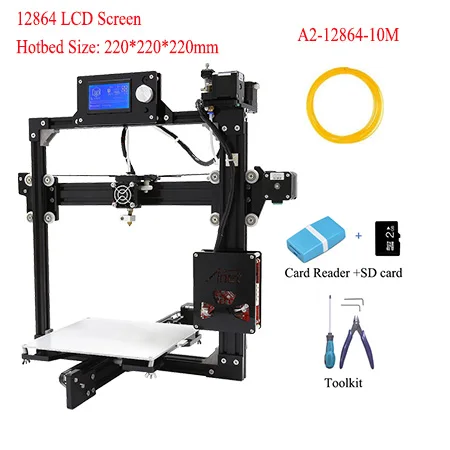 Anet A2 пластиковая печатная машина 3d принтер Prusa I3 прочная структура XYZ ось 220*270*220 мм большой размер 3d принтер алюминиевая кровать - Цвет: A2-12864-10M