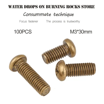 

Free shipping GB/T818 100Pcs M3*30mm Round head screws brass Copper screws pan head screws copper PM screws Precision hardware