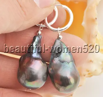 

Z8554 29mm Black BAROQUE KESHI Reborn Pearl Dangle Earrings