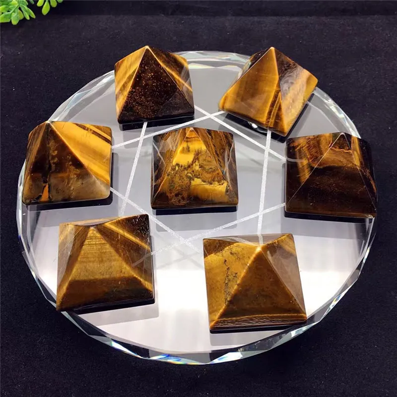 

Natural tiger eye stone Tiger Eye Seven array pyramid for home Decoration
