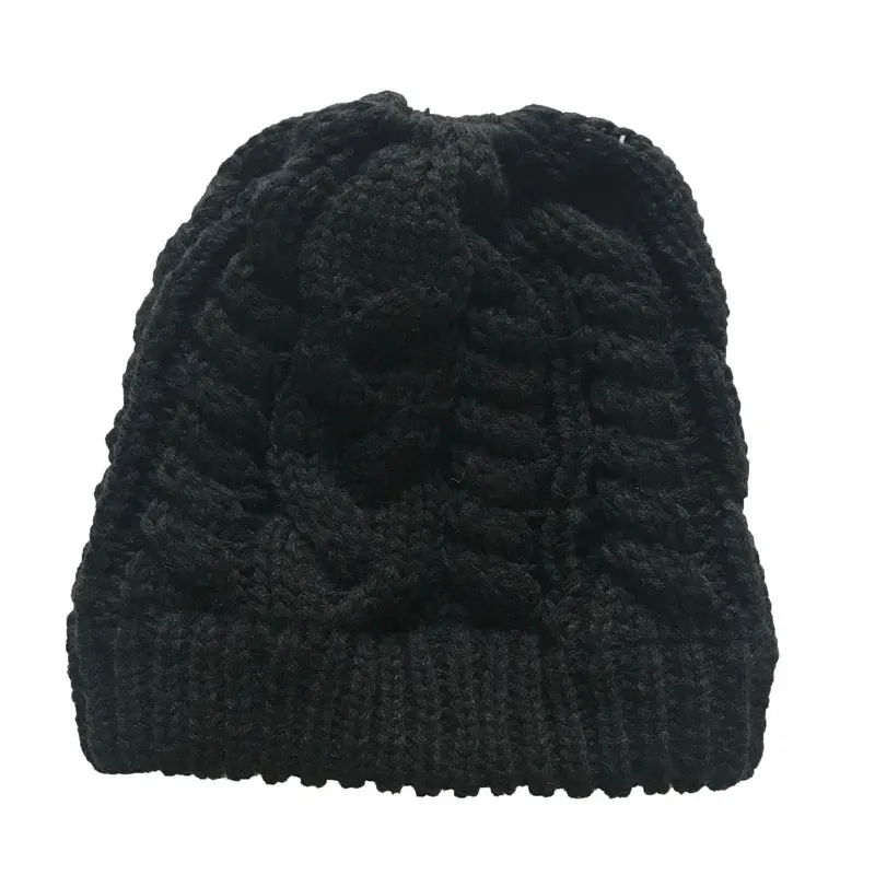 Новые Женский хвостик стрейч Knitled крючком шляпа грязный шапка Beanie Холли теплые шапки зима