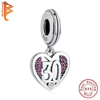 

BELAWANG European 100% 925 Sterling Silver Heart 30 Years Age CZ Charms Fits Brand Bracelets Pendant For Women DIY Fine Jewelry
