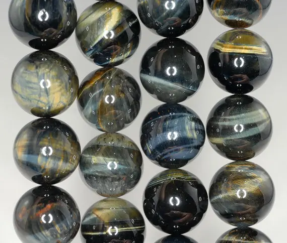 

16mm Blue Tiger Eye Gemstone Hawk Eye Grade A Round 16mm Loose Beads 7.5 inch Half Strand (90186276-740)