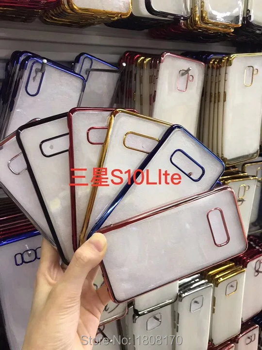 Bling Гальванопокрытие хромом чехол-накладка из мягкого ТПУ для samsung Galaxy S10 плюс S10E A8S A9 Прозрачный чехол для телефона 100 шт