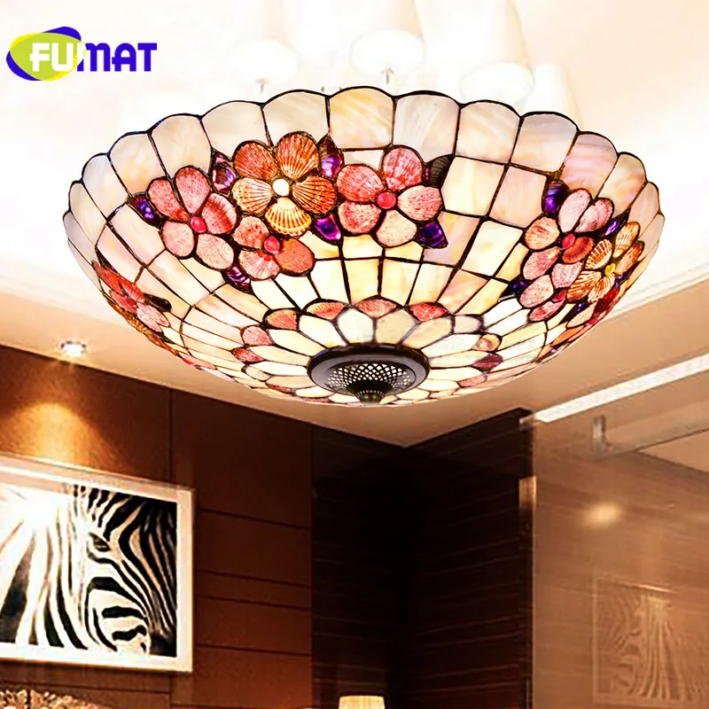 

FUMAT 21 Inch Peony Shell Ceiling Lamp Art Ceiling Light European Warm Bedroom Living Room Dinning Room Lamp