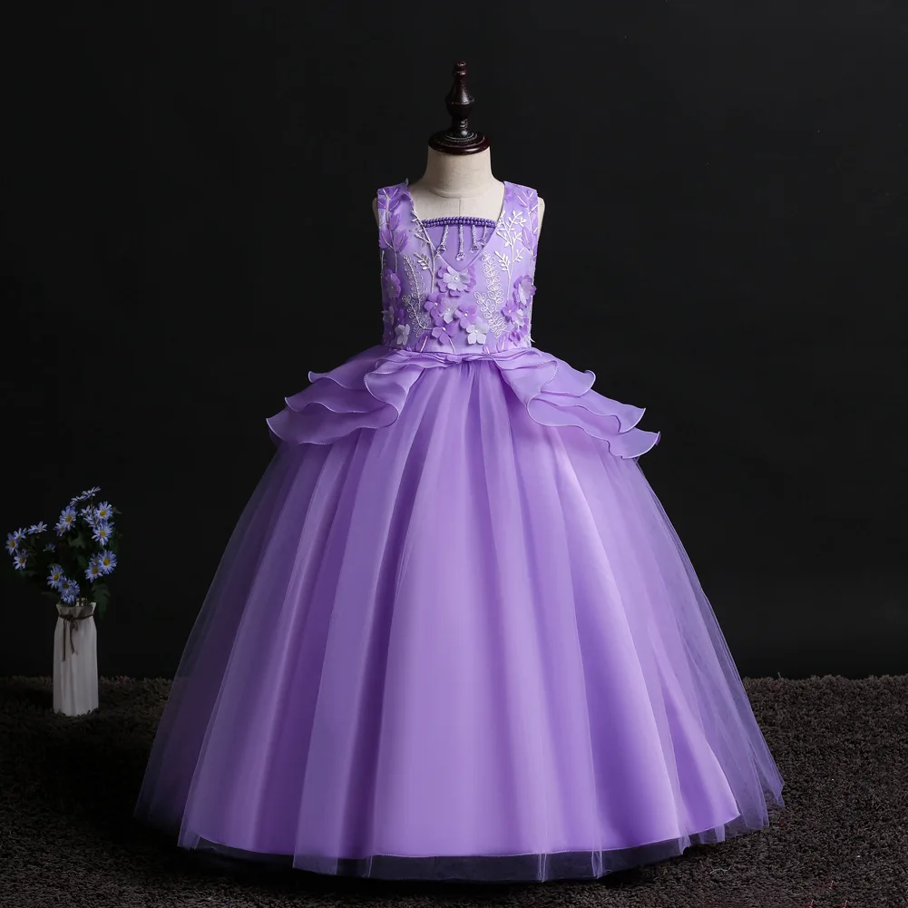

New Girl Dress Lace Sleeveless Princess Dress Thick And Disorderly Multi-storey Pendulum Solid Children's Dresses N015