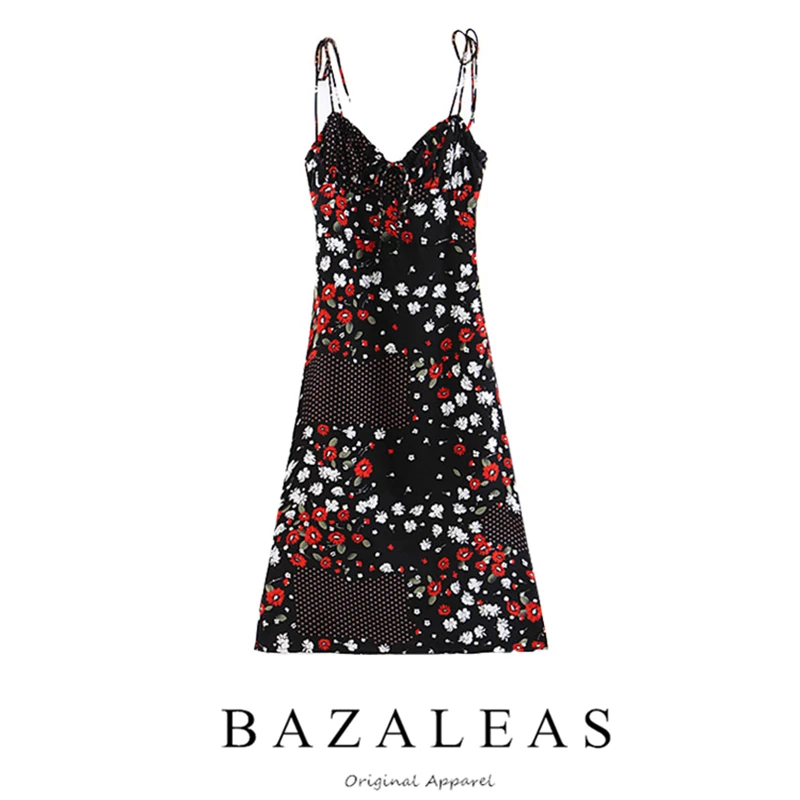 Bazaleas черный цветочный пэчворк Vestido гипнотическое женское платье миди