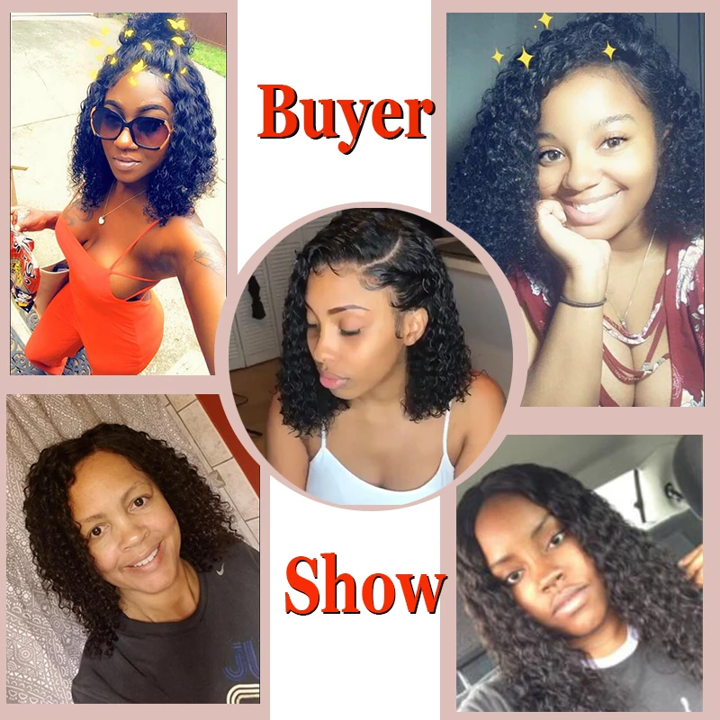 Beeos Short 13x6 Lace Front Human Hair Wigs Pre Plucked With Baby Hair Deep Part Curly Brazilian Re
