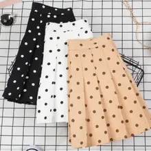 Корейские плиссированные женские юбки в горошек с высокой талией летняя шикарная шифоновая Мини плиссированная Милая юбка