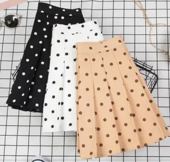 Korean Polka Dot Pleated Skirts Womens High Waist 2019 Summer Chic Chiffon Mini Pleated Sweet Skirt box pleated chiffon skirt
