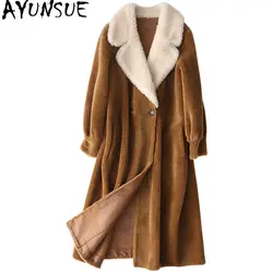 AYUNSUE Женская овечья шуба из натуральной шерсти пальто с мехом женское 2018 зимние куртки для женщин длинные толстые теплые меховые пальто WYQ1901