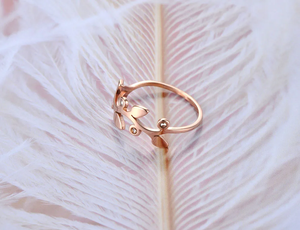 Lokaer дизайн горный хрусталь Листья розовое золото цвет кольцо ювелирные изделия для девочек из нержавеющей стали кольца на годовщину Bague R19005