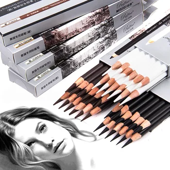 

Marco Sketch Highlight pen White pencil Soft Core Colored Charcoal Pencil For Drawing Highlight Pencil Crayon Blender Pastel