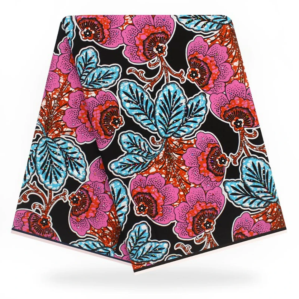 

YBGTZ-23 New Design African Wax Fabric With Stones,Embedded Colorful Rhinestones Dutch Wax African Fabric / Kitenge 6yards