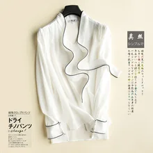 Осень новые женские шелковые рубашки с длинным рукавом галстуки-бабочки ленты футболки OL шелковые рубашки белые черные Роскошные Рубашки