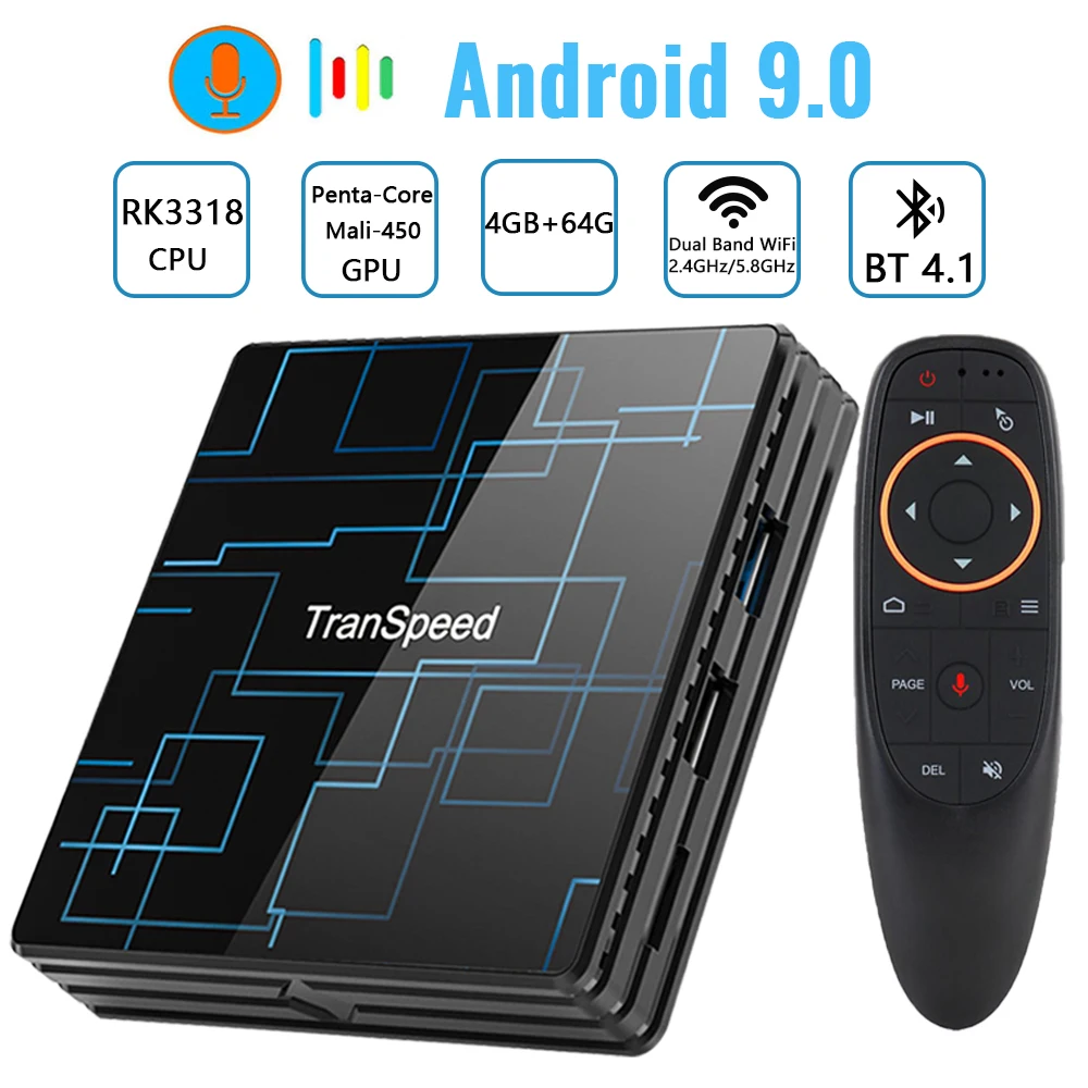 

Transpeed Android 9.0 TV BOX 4G 64G Google Voice Assistant RK3318 4K 3D Ultra TV Wifi Bluetooth Play Store Top Box