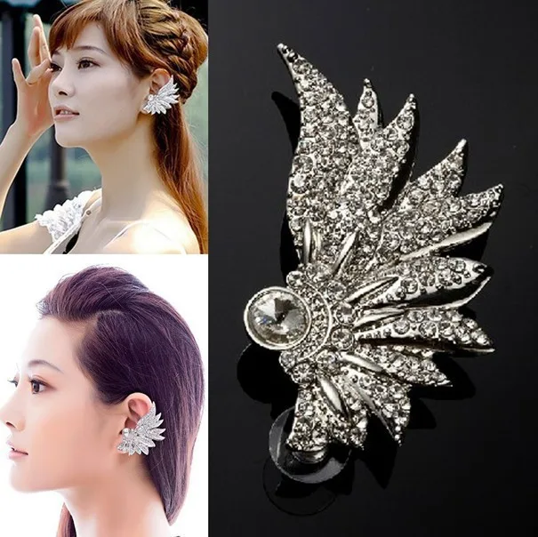 

1PC Hot Punk Rock Women Crystal Silver P Bride Fairy Wing Pierced Ear Cuff Wrap Earrings Free Ship