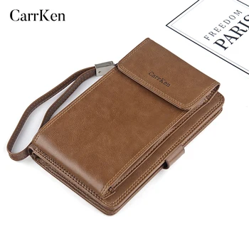 

CarrKen Brand Men Wallets with coin pocket zipper Double Zipper Male Wallet long Large Men Purse coin clutch bag black Business