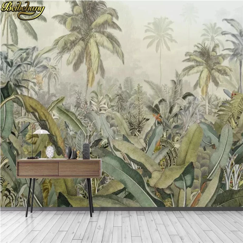 beibehang Custom Mural Wall paper Southeast Green Banana Leaf Wallpaper Bedroom Living Room Background Wall Decor Wallpaper roll