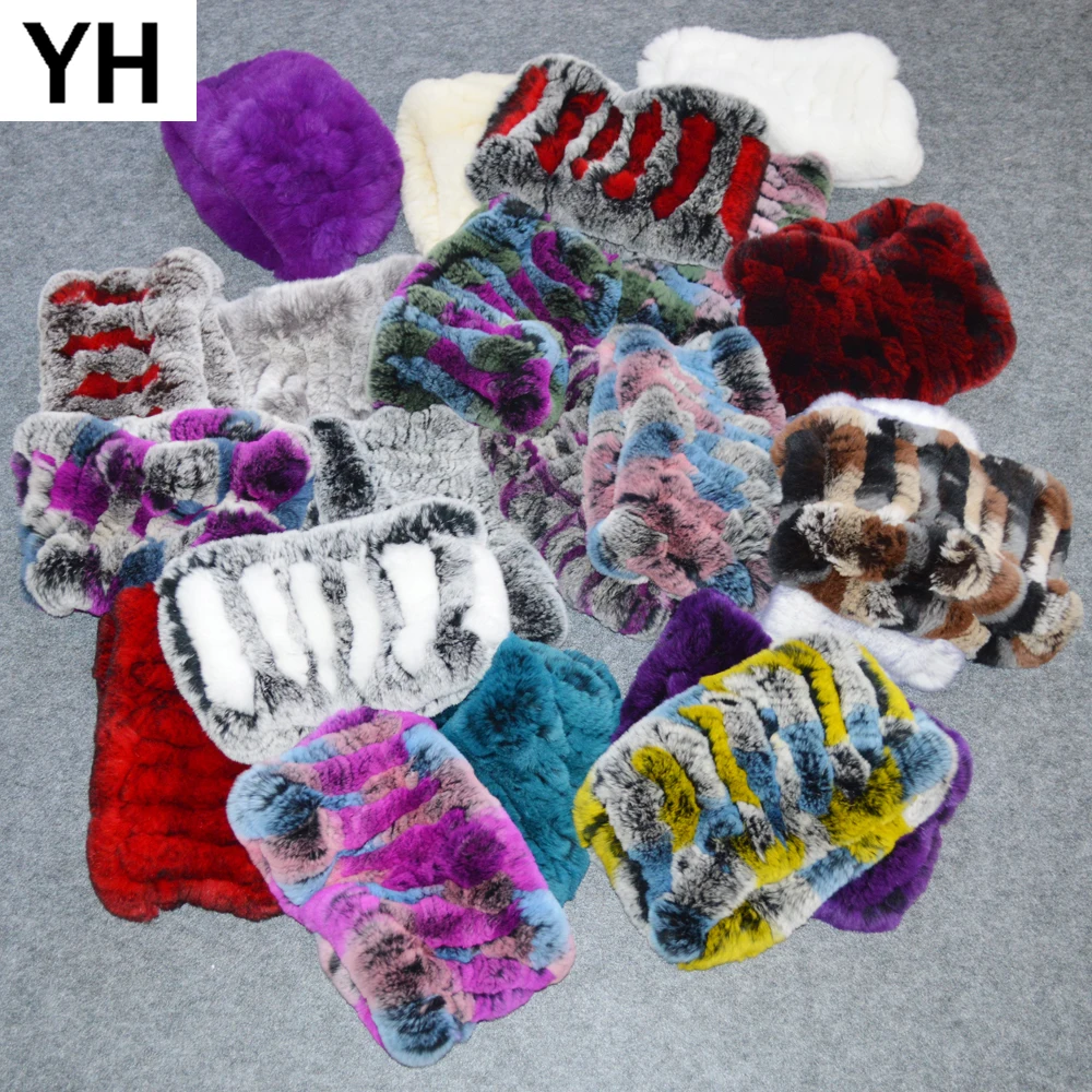 

2019 Hot Sale Women Real Rex Rabbit Fur Scarf Knitted Real Rex Rabbit Fur Headbands Lovely New Girl Rex Rabbit Fur Ring Scarves