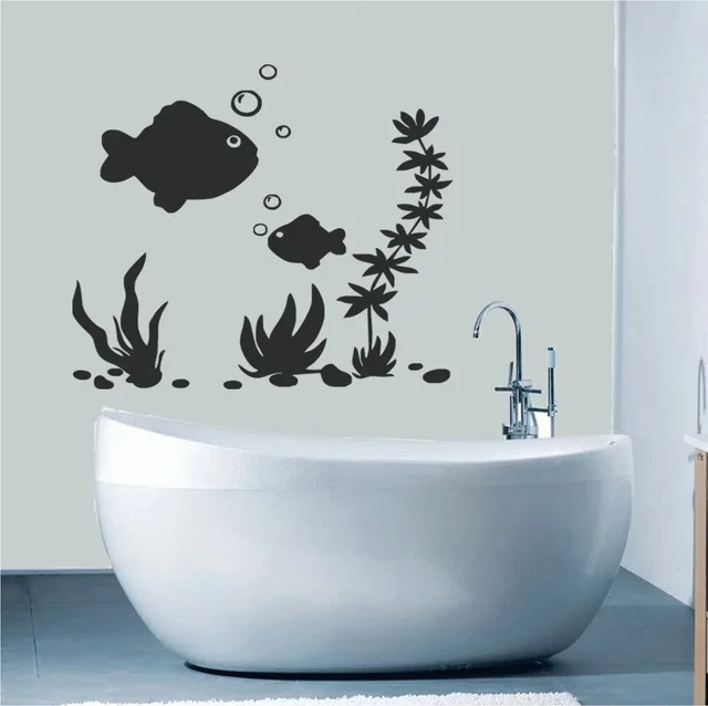 dasar laut stiker dinding ikan dinding kamar mandi stiker ubin tahan