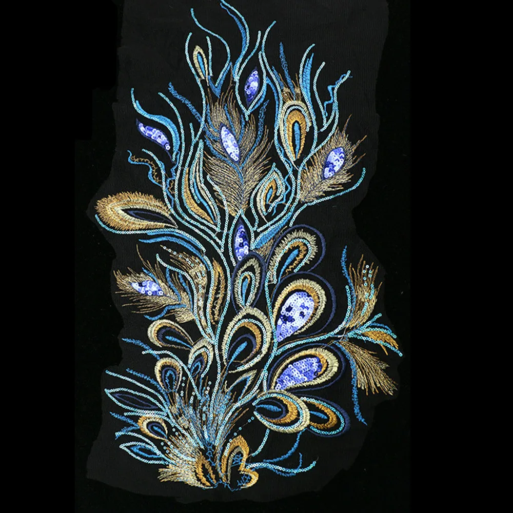 

1Pcs Phoenix Feather Embroidery Sequins Cloth Patches Sew on Appliqued Stickers DIY Wedding Bride Dress Accessories 31x61cm