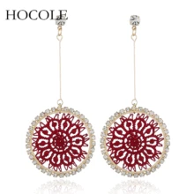 Crystal Rhinestone Round Circle Earrings For Women Boho Style Hollowed Flower Drop Dangle Earrings Statement Jewelry Pendientes artificial crystal floral hollowed heart drop earrings