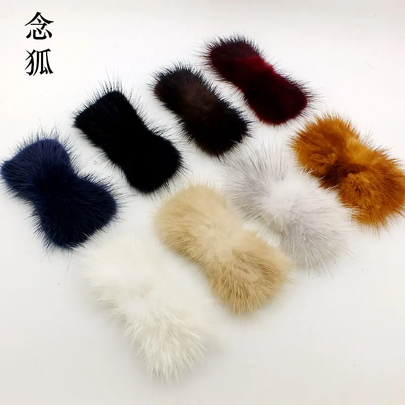 

Genuine mink fur bow tie15pcs/lot super large 5cmX 9cm mink fur pompom decoration accessories bow diy quality fur material