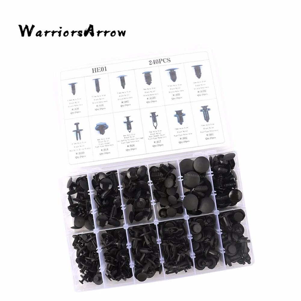 WarriorsArrow 240Pcs 12 Size Car Body Push Pin Rivet Fasteners Moulding