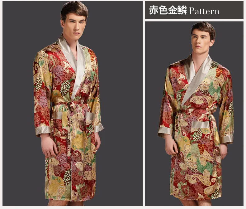 Брендовая мужская шелковая одежда для сна шелк тутового шелка халат с качественным принтом классические халаты с длинным рукавом L/XL/XXL