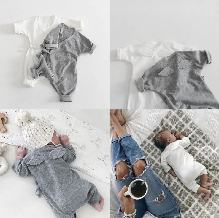 

Baby Rompers Gray White Long-sleeved Jumpsuits Wings Sweaters Toddler Romper Baby Girl Romper Baby Boy baby clothes