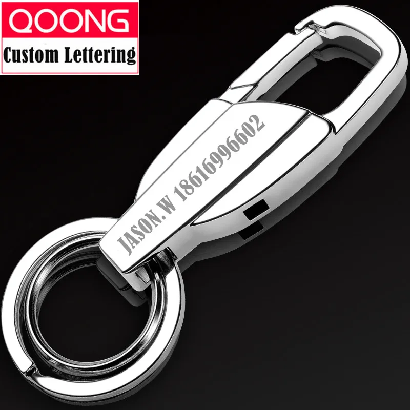 

QOONG Custom Lettering Business Man's Strap Key Chain Ring Holder Fashion Car Metal Male Keyholder Man's Waist Hanged Keyring