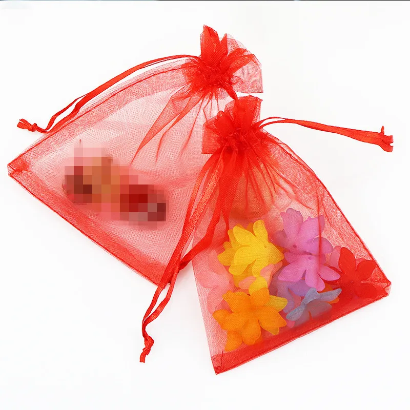 10 шт. 7x9 9x12 10x15 13x18 подарочные сумки из органзы для ювелирных изделий, упаковка для ювелирных изделий на Рождество, свадьбу, подарочные сумки, пакеты, упаковочные сумки - Цвет: D6 Red