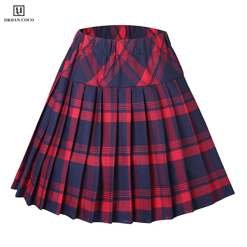 Urban CoCo Женская плиссированная юбка в шотландскую клетку с эластичной талией, школьная форма, высокая талия, трапециевидная клетчатая юбка - Цвет: Series 1-Red