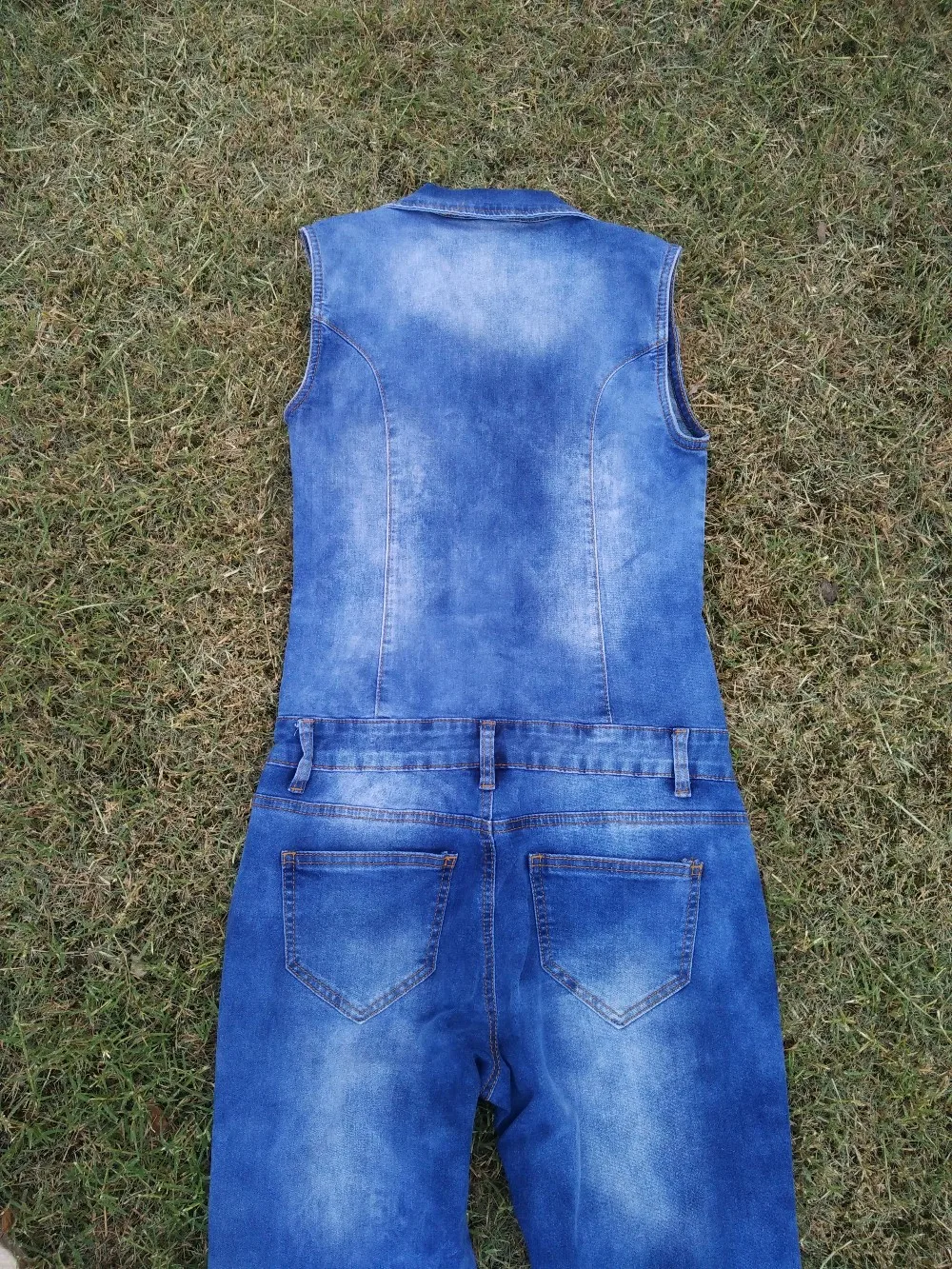 Женский комбинезон, джинсовые штаны, длинные штаны, женские сексуальные джинсы, Длинные Сексуальные синие облегающие джинсы без рукавов с глубоким v-образным вырезом. JN52