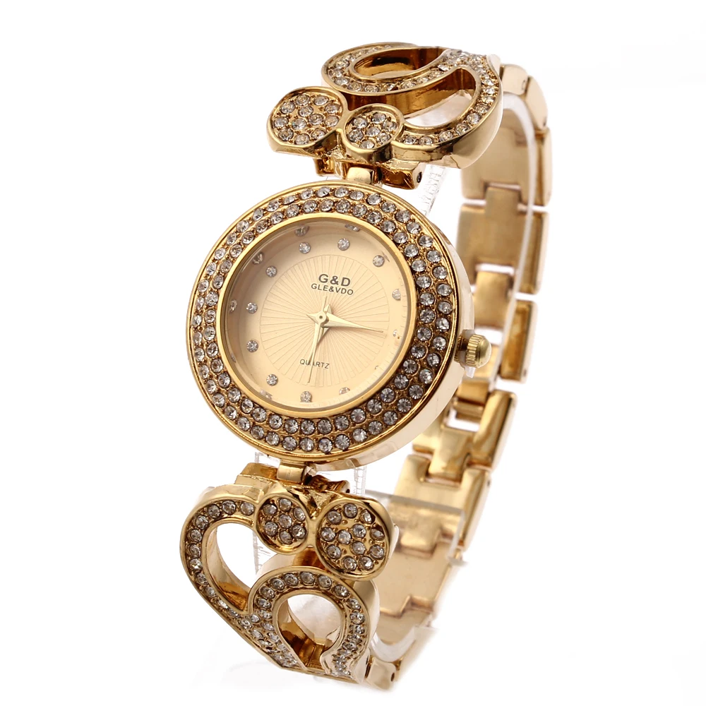 G& D Лидирующий бренд, роскошные женские часы с браслетом, золотые женские кварцевые наручные часы из нержавеющей стали, нарядные часы, женские часы