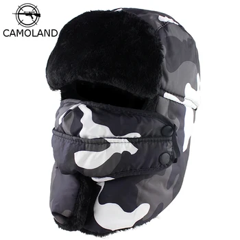 

Winter Bomber Hats Men Women Pilot RussianTrapper trooper Hat Camouflage Russian Ushanka Faux Fur Earflap Ski Hunt Caps Thermal