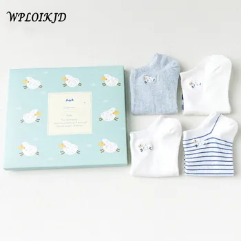 

[WPLOIKJD]4 Pairs Spring Summer Socks Sheep Embroidery Lovely Graphics Elastic Meias Slippers Ship Ankle Women Socks No Box