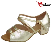 Evkoo танцевальная обувь для девочек для латинских танцев 3 см низкий каблук золотой серебряный цвет с пряжкой высокого качества Evkoo-253