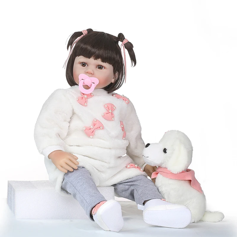 

Nicery 23-24inch 58-60cm Bebe Reborn Doll Soft Silicone Boy Girl Toy Reborn Baby Doll Gift for Children White Dog Baby Doll