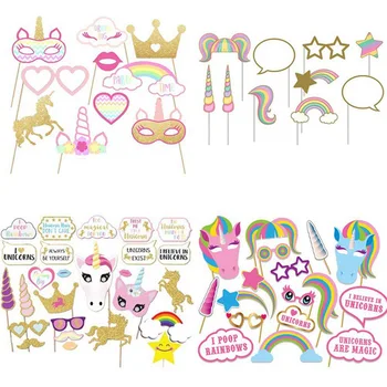 

1 Set Rainbow Unicorn Photo Booth Props Kit Funny Party Camera Props DIY Fully Assembled
