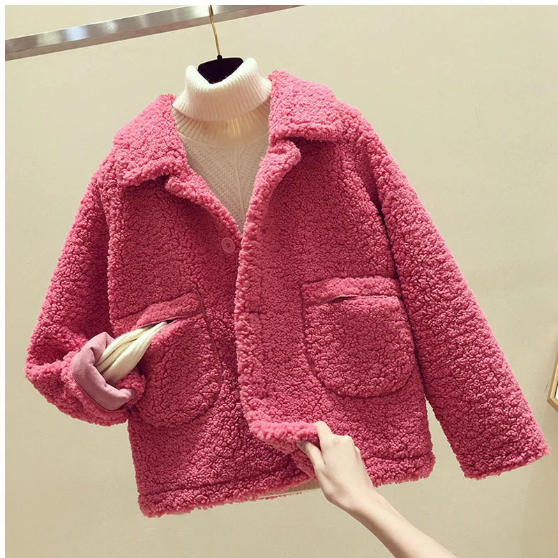

MUMUZI faux lamb fur coat female 2019 new winter and autumn chic fur short coats pink and yellow warm thermal jackets parkas