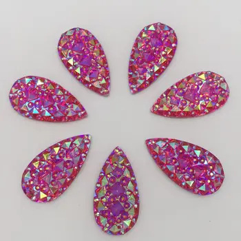 

HOT 20PCS 16*30mm AB Teardrop resin Flatback Mini Faceted Rhinestone 2 hole Buttons K020