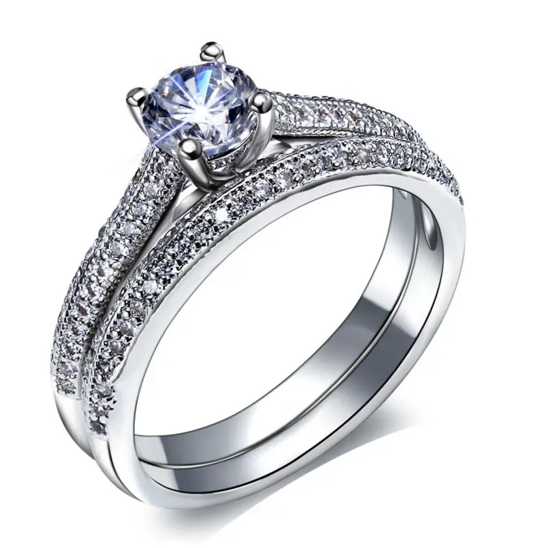 Women Wedding Rings Gold Silver CZ Bridal Rings Cubic Zirconia Paved